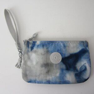 Kipling Creativity XL Accessory Pouch Triple Zip Blue Tie Dye Wristlet w Monkey